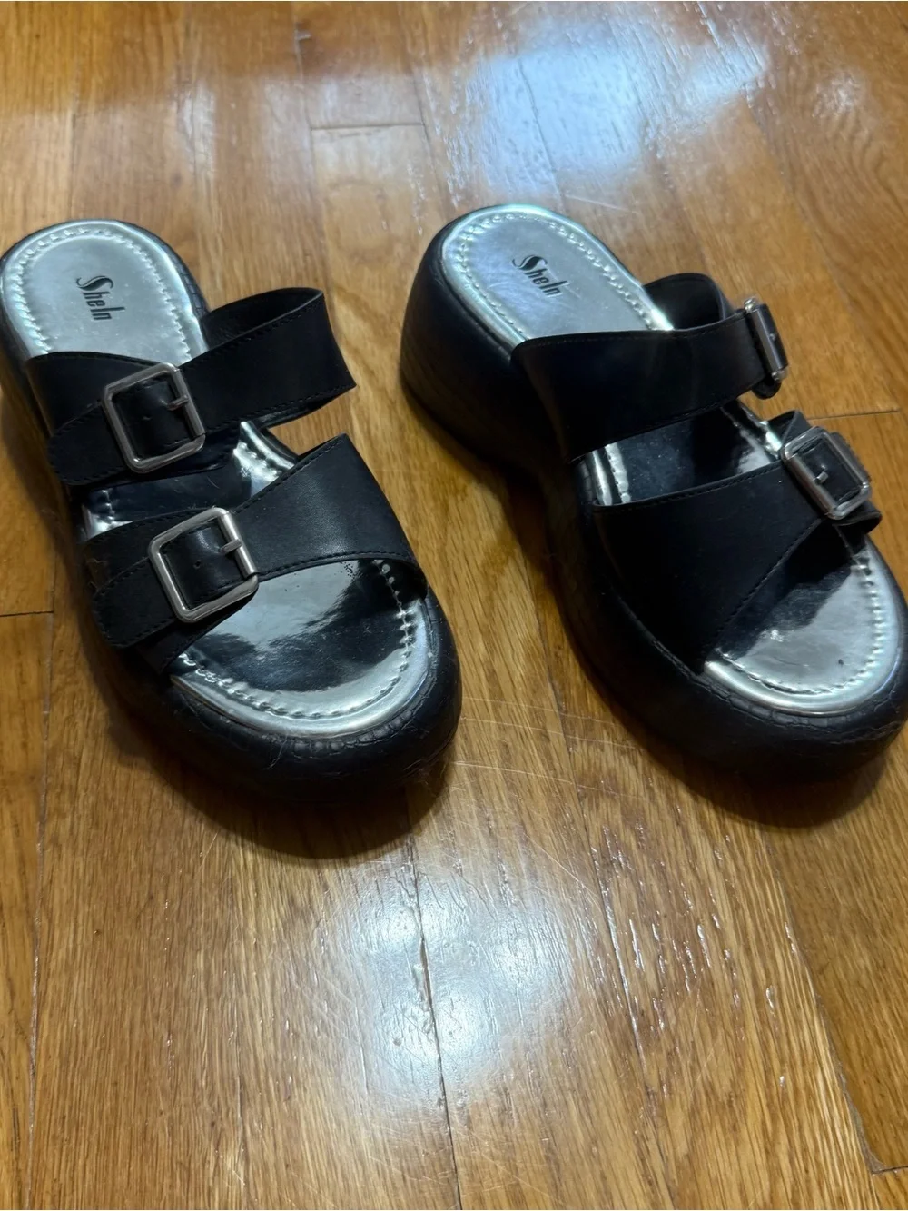 Black platform slide in / slip on sandals heels (size 6)